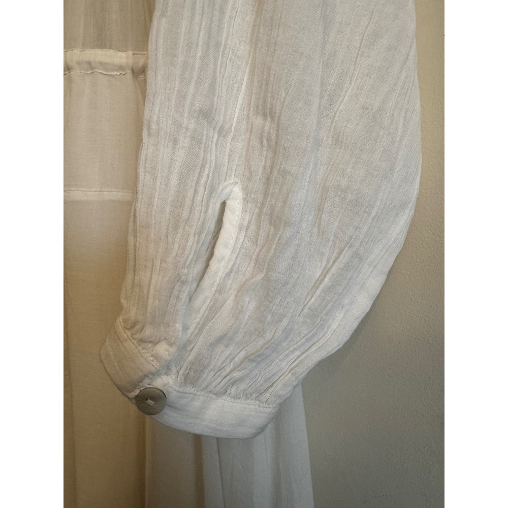 Free People Cream Maxi Button-Front Ruffled Bohemian Sea La Vie Dress - Picture 8 of 16